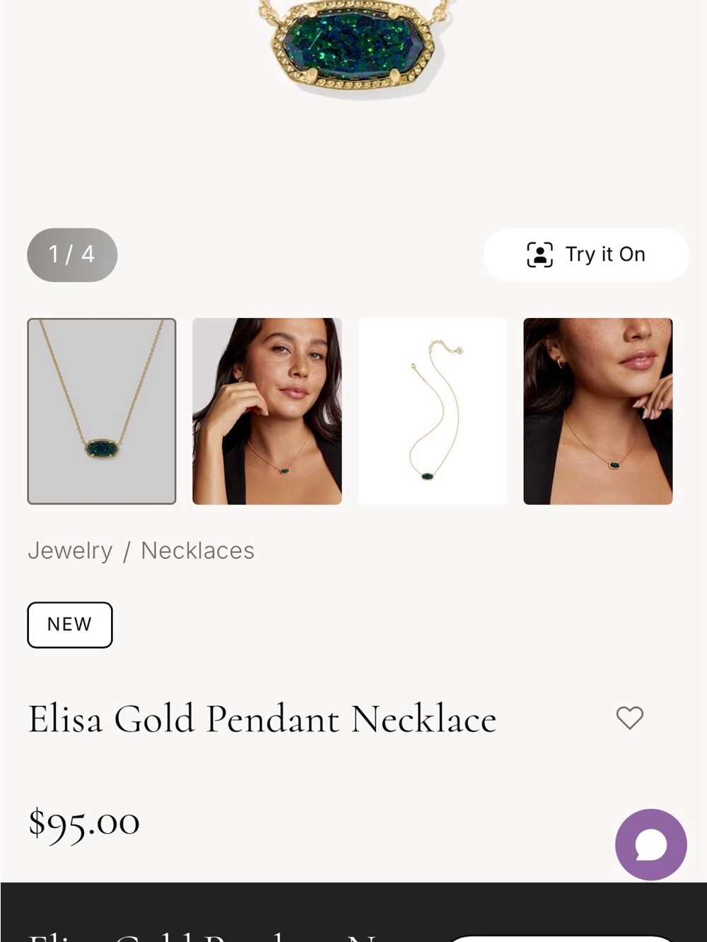 NWT Kendra Scott Gold Necklace with Blue-Green Druzy Pendant - Picture 2 of 6